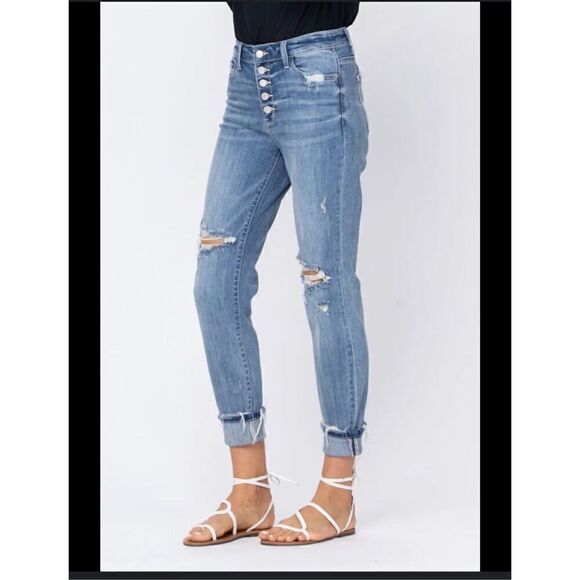 Judy Blue button fly destroyed boyfriend high waist jeans 7/28 - Picture 10 of 10